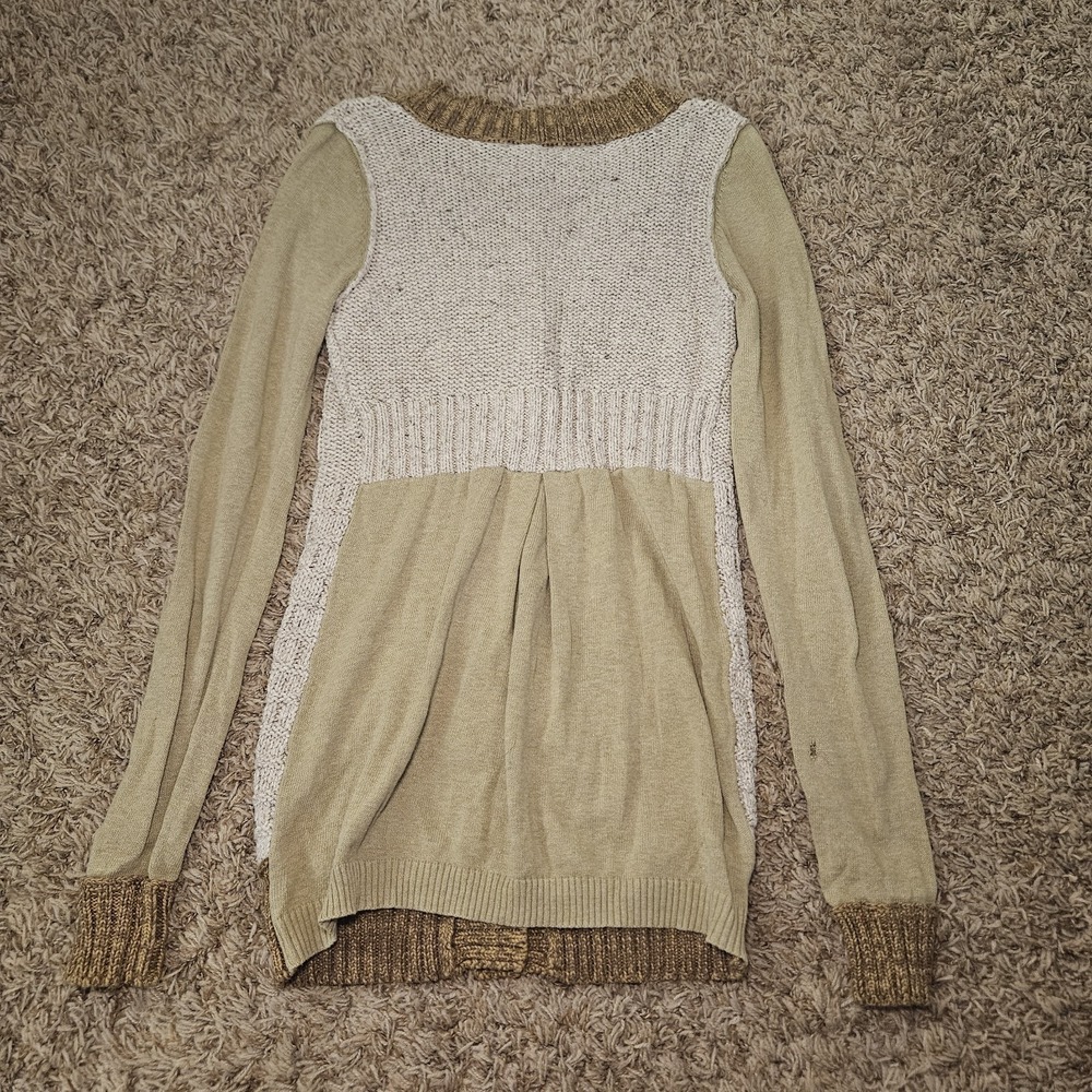 BKE Long Length V-Neck Cardigan Sweater Women's Size S Beige Green Cream - Picture 2 of 6